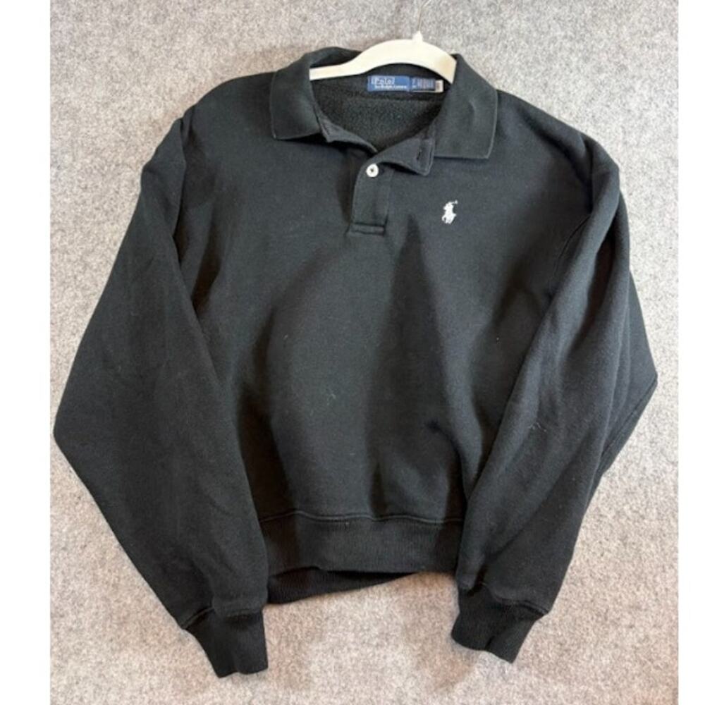 VTG Y2K Polo Ralph Lauren Polo Collared Sweatshirt Mens Small Black Streetwear